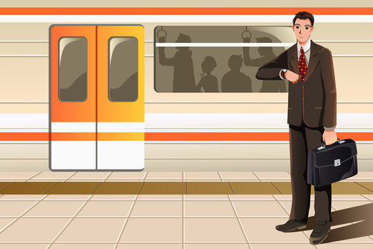 Businessman waiting for subway