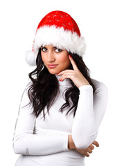 beautiful girl in a Santa Claus hat