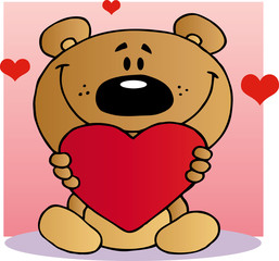 Fototapeta na wymiar Happy Teddy Bear Holding A Red Heart