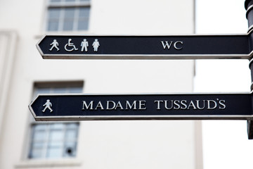London Street Signpost with Madame Tussaud's and WC