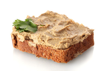 Fresh pate on bread isolated on white