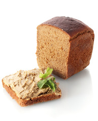 Fresh pate on bread isolated on white