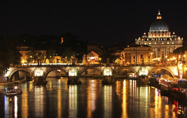 Fototapeta na wymiar St Peters at night and Ponte Vittorio Emanuele 2nd Bridge