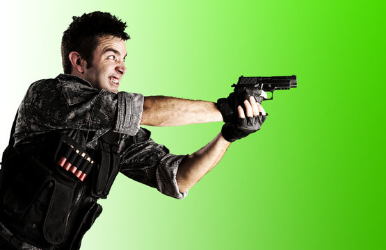 young soldier shooting