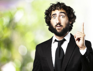 business man pointing up