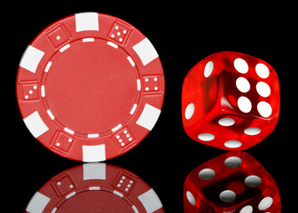 poker chip with dice