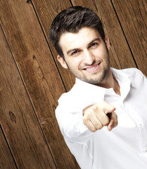 young man pointing