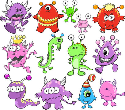 Cute Monster Alien Vector Elements Set