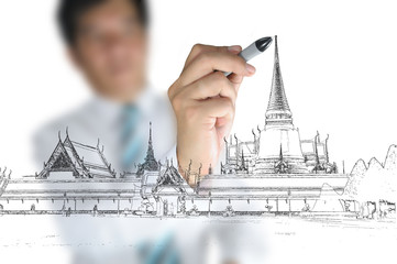 Business man draw Thai temple