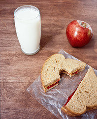 Peanut and butter sandwich with milk