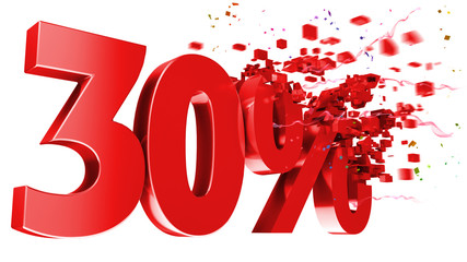explosive 30 percent off on white background