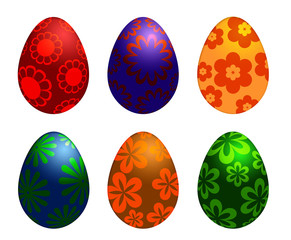 Six Colorful Easter Day Eggs with Floral Designs