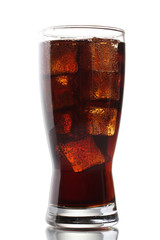Glass of cola with ice isolated on white