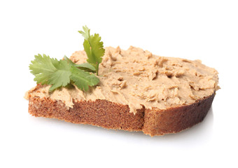 Fresh pate on bread isolated on white