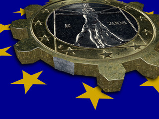Economic crisis - end of EURO - broken EURO coin gear