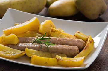Sausage and potatoes.