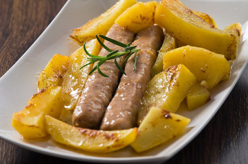 Sausage and potatoes.