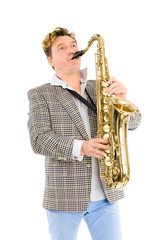 Naklejka premium Young man playing the sax