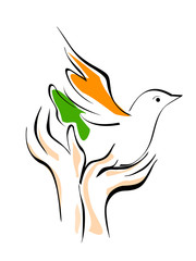 A vector illustration showing freedom, piegon released from hand