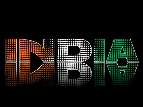 Vector illustration of text India colored in National flag color