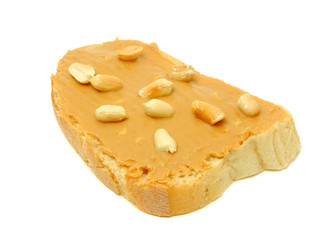 Peanut Butter Sandwich with Peanuts Isolated on White Background