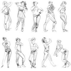 Pencil sketches of figures, hand drawn