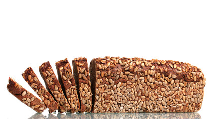 delicious sliced ​​rye bread with sunflower seeds.isolated