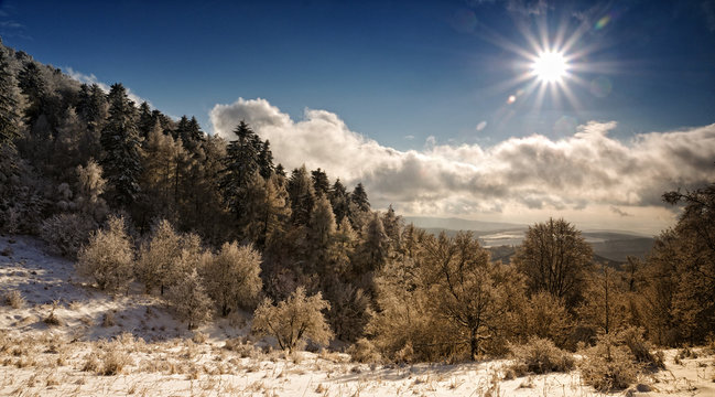 Winter landscape with snow in mountains Sitno, Slovakia