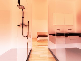 bagno, doccia, moderno, appartamento rendering 3d interni
