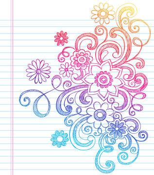 Flowers Sketchy Doodles Vector Design Elements