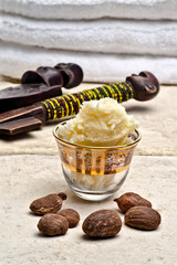 Still life of Shea Nuts and butter