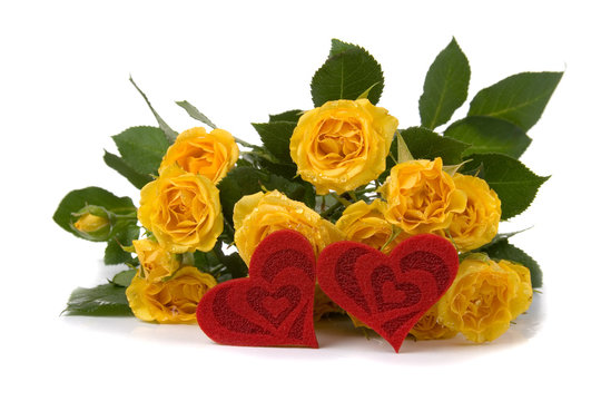 Beautiful yellow roses and heart