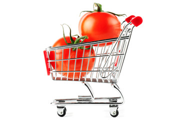 Perfect tomatos in shopping cart