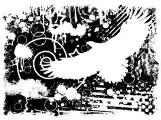 Background abstrato a preto e branco com águia e borrões de tinta