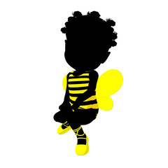 Little African American Bumble Bee Girl Illustration Silhouette