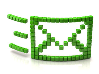 Icône de courrier fait de cubes verts
