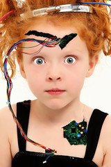Adorable Cyborg Child with Wires Exposed