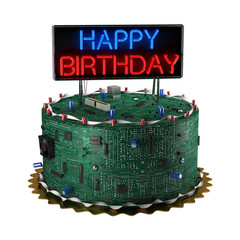 Birthday Cake for Geeks isolated over white background