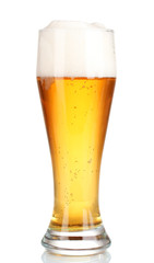 Glass of beer with isolated on white