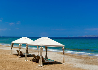 Beach gazebo in luxury mediterranean resort.Greece