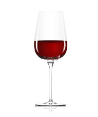 Clear glass with red wine on a white background
