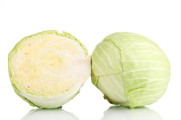 Whole cabbage and half isolated  on white