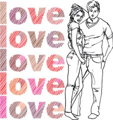Sketch of couple. Vector illustration