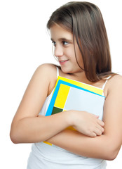 Latin girl holding some textbooks isolated on white