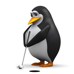 3d Penguin plays a round of golf