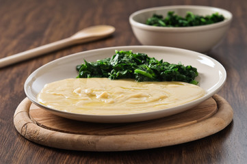Fava bean puree with spinach.