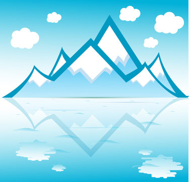 Mountain with clouds reflected on water vector format