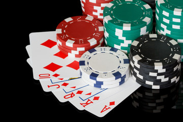 poker chips with royal flush