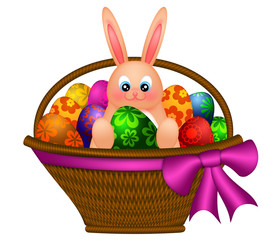 Happy Easter Bunny Rabbit in Egg Basket Illustration