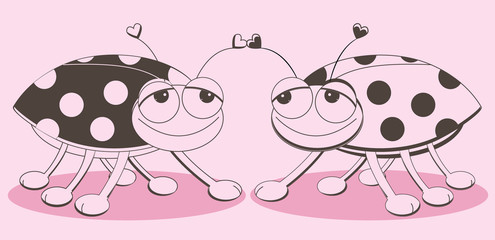 Cute cartoon lady bugs in love (St. Valentine's day)